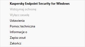 Menu z opcjami kontroli aplikacji.
