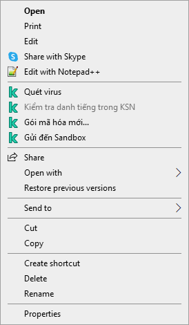 Menu ngữ cảnh của tập tin.