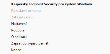 Nabídka s možnostmi ovládání aplikace.