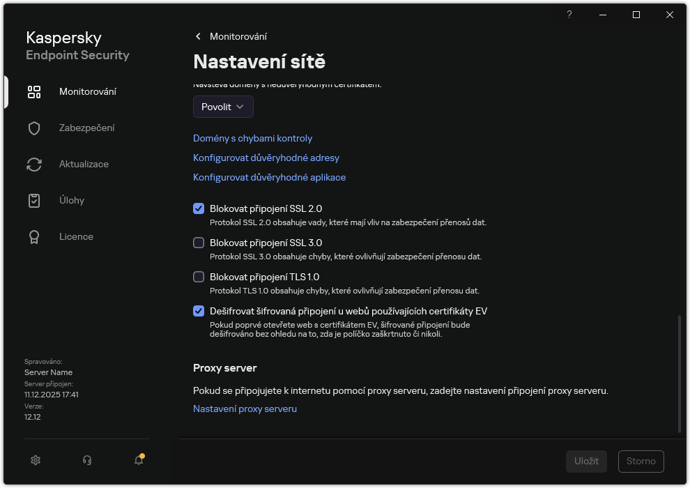 Okno Nastavení pravidla sítě aplikace.