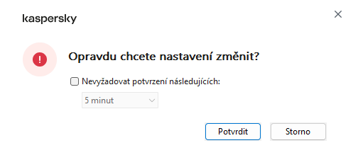 Okno s potvrzením akce uživatele. Uživatel si může vybrat časové období, během kterého aplikace nebude vyžadovat heslo.
