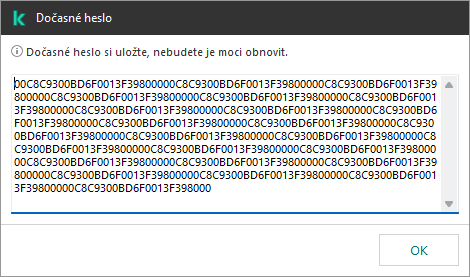 Okno s dočasným heslem.