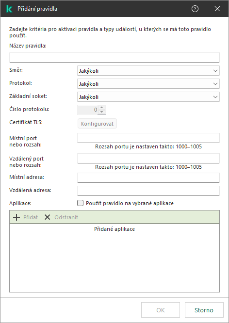 Okno s pravidlem výjimky z telemetrie EDR. Kritéria spouštění pravidla může určit uživatel.
