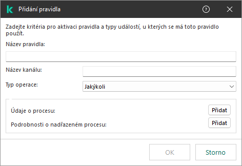 Okno s pravidlem výjimky z&nbsp;telemetrie EDR. Kritéria spouštění pravidla může určit uživatel.