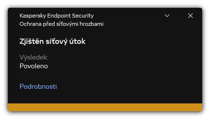 Vyskakovací okno s informacemi o zjištěném síťovém útoku.