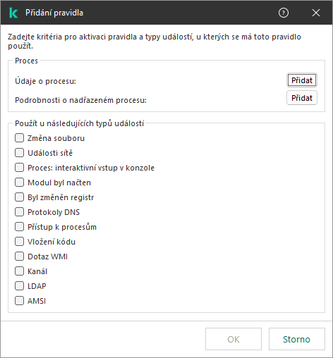 Okno s výjimkami z&nbsp;telemetrie EDR.