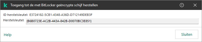 Een venster met de sleutel om de toegang tot het versleutelde niet-systeemstation te herstellen.