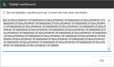Een venster met een tijdelijk wachtwoord.
