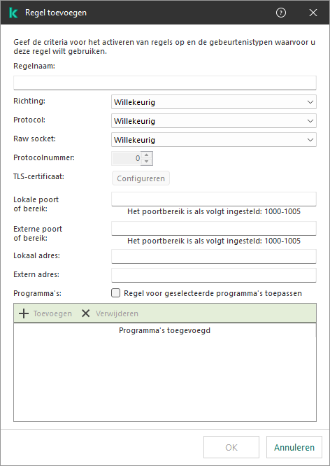 Het venster Uitzonderingsregel voor EDR-telemetrie. De gebruiker kan de criteria voor activatie van de regel opgeven.