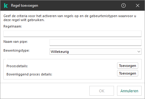 Het venster Uitzonderingsregel voor EDR-telemetrie. De gebruiker kan de criteria voor activatie van de regel opgeven.