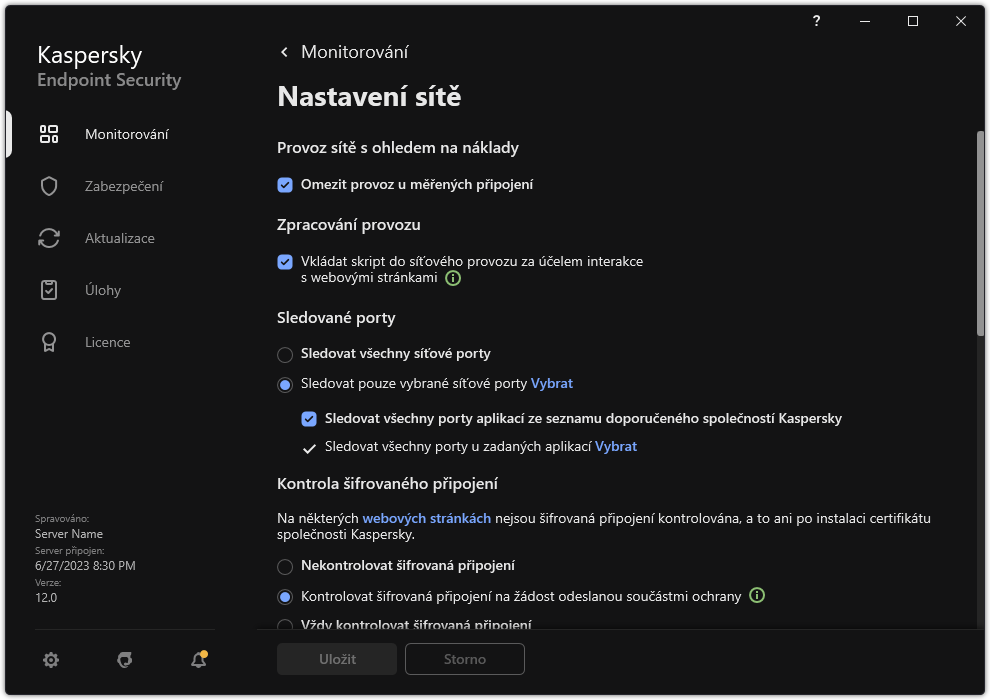 Okno Nastavení pravidla sítě aplikace.