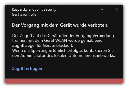 Benachrichtigung über eine blockierte WLAN-Verbindung. Der Benutzer kann eine Anfrage zum Herstellen einer Verbindung mit dem WLAN-Netzwerk erstellen.