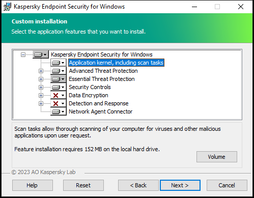 Installer window with a list of components that a user can select.