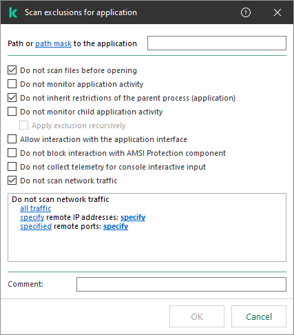 A window with a field for entering the path to a file or folder. Masks can be used.