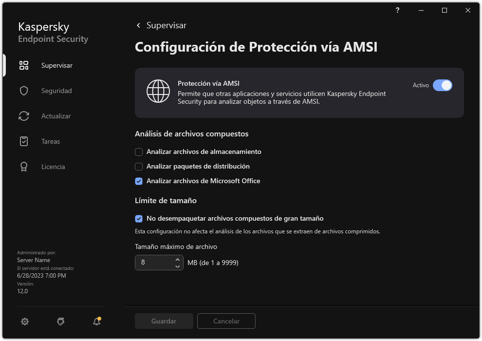 Ventana de Configuración de Protección vía AMSI.