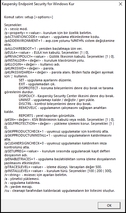 Uygulamayı CMD aracılığıyla yüklemek için komut seçeneklerini açıklayan araç ipucu penceresi.