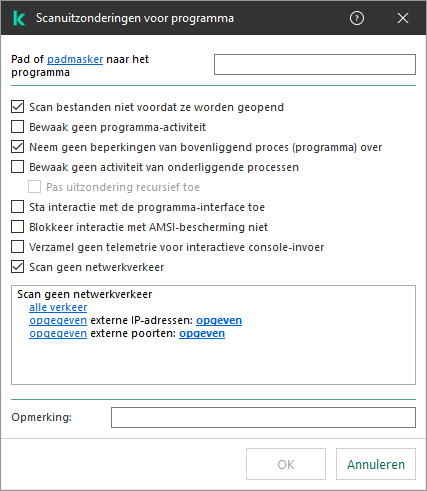 Een venster met een veld voor het invoeren van het pad naar een bestand of map. Er kunnen maskers worden gebruikt.