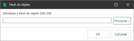 Uma janela com um campo para inserir a soma hash do objeto. O utilizador pode selecionar um objeto através do gestor de ficheiros.