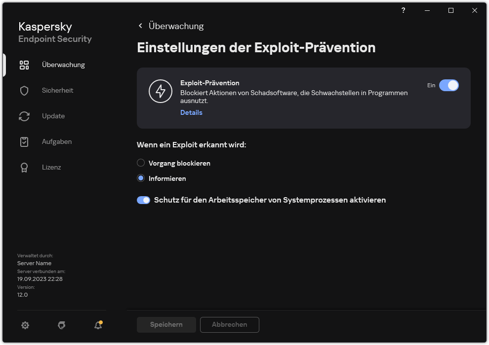 Fenster mit den Einstellungen der &bdquo;Exploit-Prävention&ldquo;
