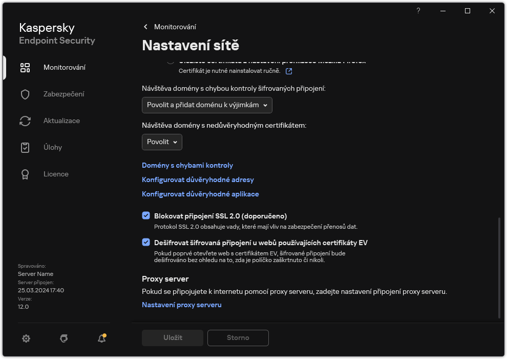 Okno Nastavení pravidla sítě aplikace.