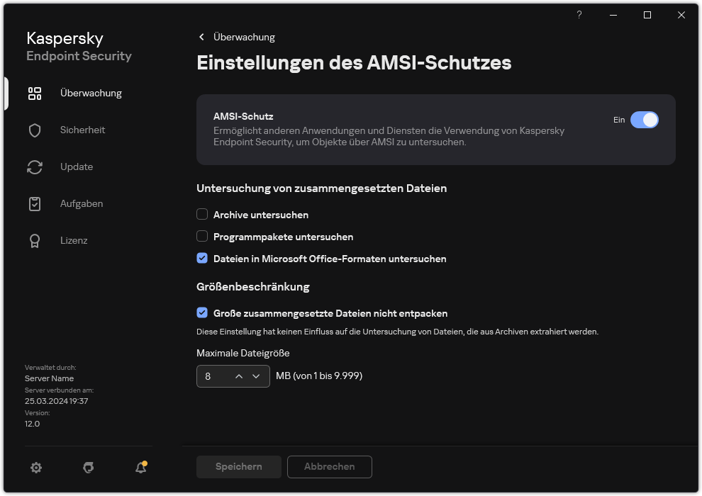 Fenster „Einstellungen für den AMSI-Schutz“.