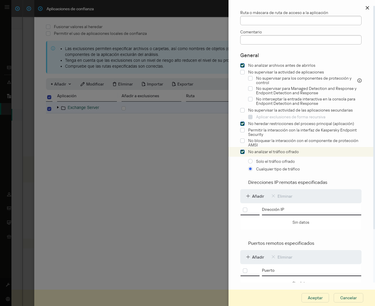 Una ventana con un campo para introducir la ruta a la aplicación de confianza. Se pueden usar máscaras.