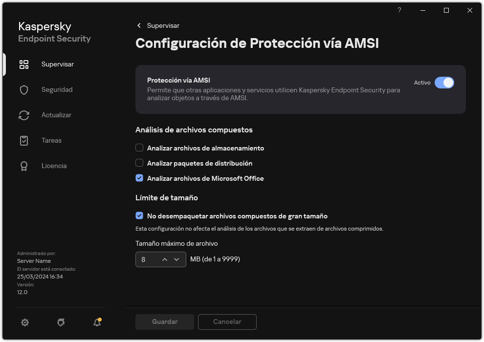 Ventana de Configuración de Protección vía AMSI.