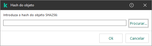 Uma janela com um campo para inserir a soma hash do objeto. O utilizador pode selecionar um objeto através do gestor de ficheiros.