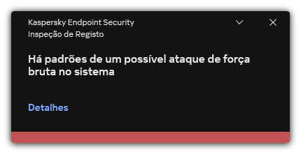 Notificação sobre possível ataque de força bruta. O utilizador pode ver informações detalhadas sobre a regra.