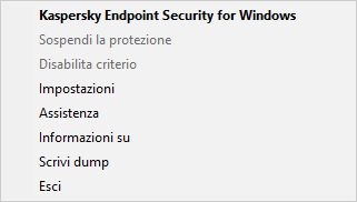 Menu con le opzioni di controllo dell'applicazione.