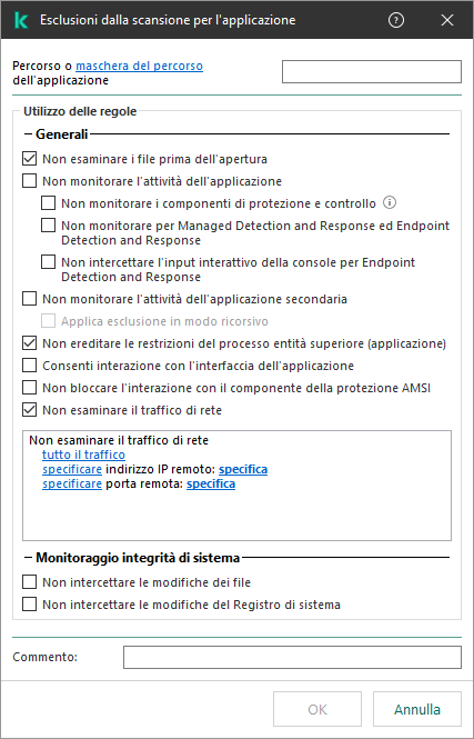Una finestra con un campo in cui è possibile inserire il percorso di un file o di una cartella. È possibile utilizzare maschere.