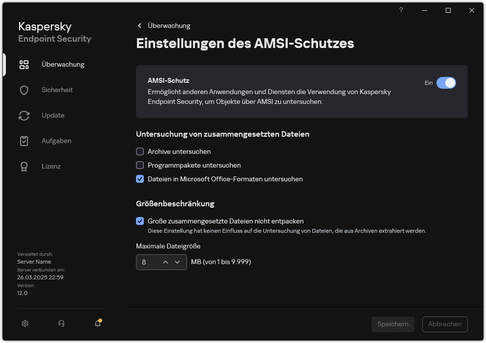 Fenster „Einstellungen für den AMSI-Schutz“.