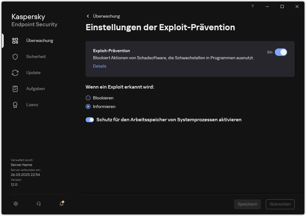 Fenster mit den Einstellungen der „Exploit-Prävention“