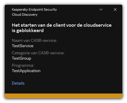 Melding voor blokkeren van cloudservices. De gebruiker kan gedetailleerde informatie over de regel bekijken.