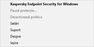 Meniu cu opțiuni de control al aplicației.