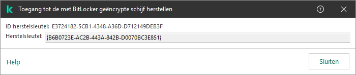 Een venster met de sleutel om de toegang tot het versleutelde niet-systeemstation te herstellen.