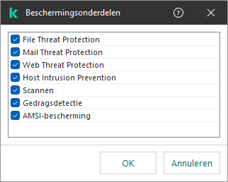 Een venster met de lijst van programmacomponenten. De uitzondering is alleen van toepassing op de werking van geselecteerde componenten.