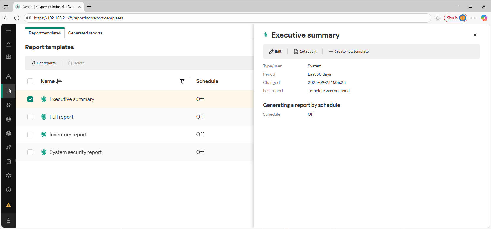 Example of the displayed elements and data in the web interface section.