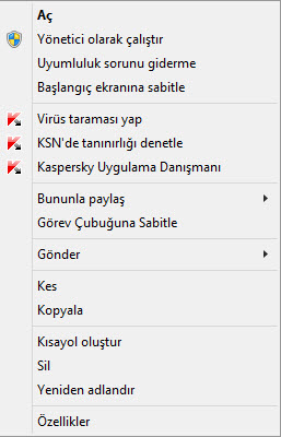 Context menu of an object in Microsoft Windows