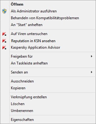 Kontextmenü für ein Objekt in Microsoft Windows