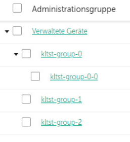 Der Gruppe "Verwaltete Geräte" werden drei untergeordnete Gruppen hinzugefügt. Eine hinzugefügte Gruppe hat eine untergeordnete Gruppe.
