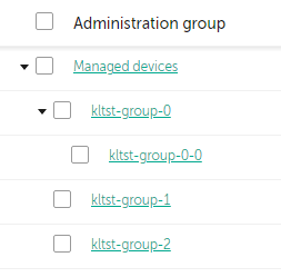 Hay tres grupos anidados en el grupo Dispositivos administrados. Uno de esos tres grupos tiene un grupo anidado.