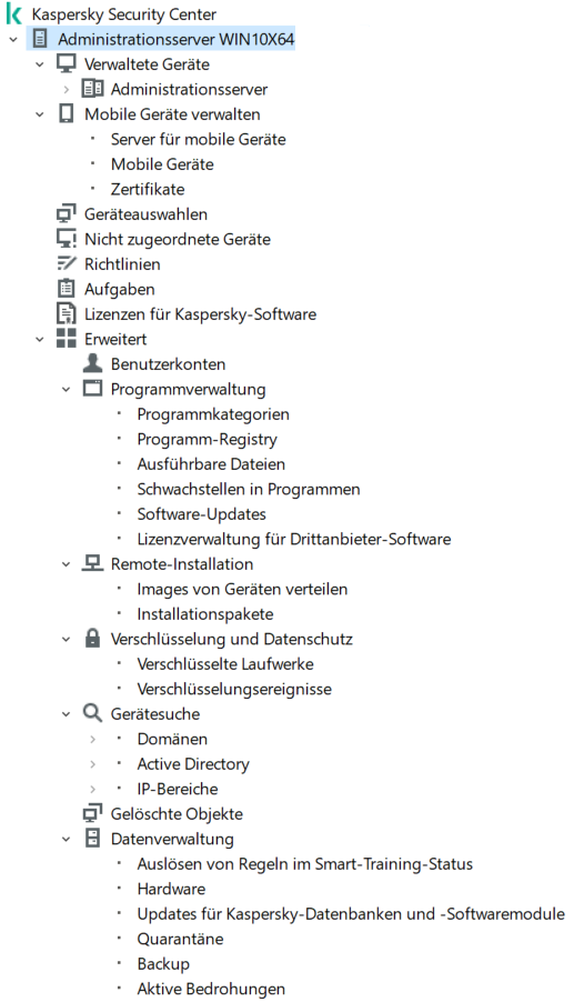 Der Verzeichnisbaum des Administrationsservers.