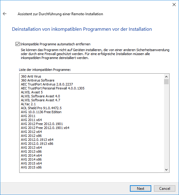 Software, die zur Installation der Kaspersky-Anwendung inkompatibel ist.