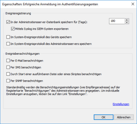 Ereignisauswahl für den Export im Syslog-Format markieren