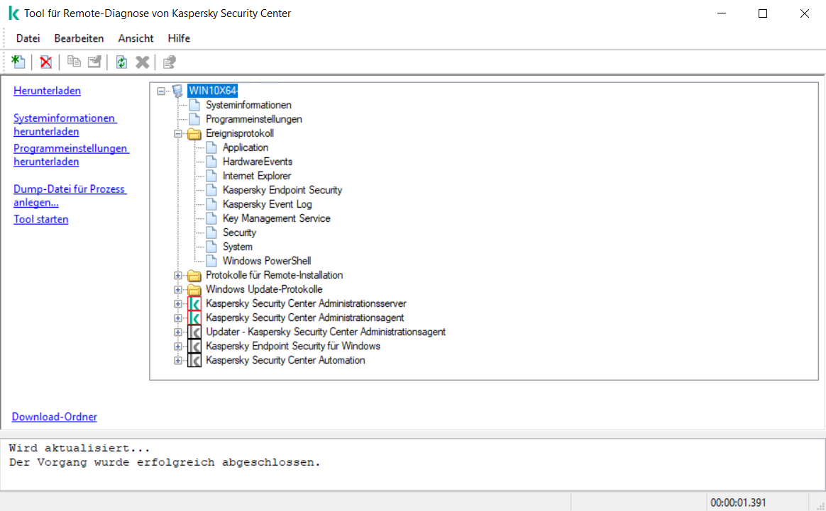 Der Verzeichnisbaum des Tools zur Remote-Diagnose.