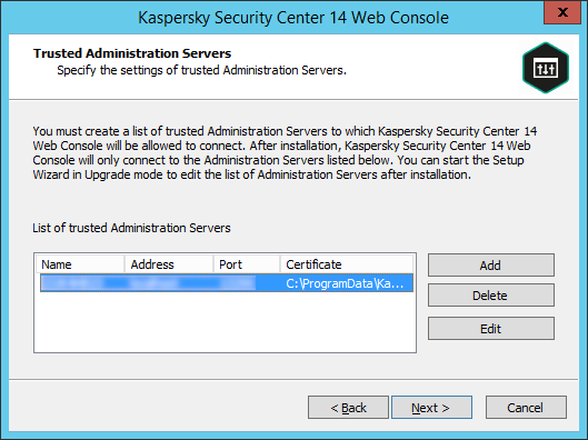 Web Console installer: Administration Servers