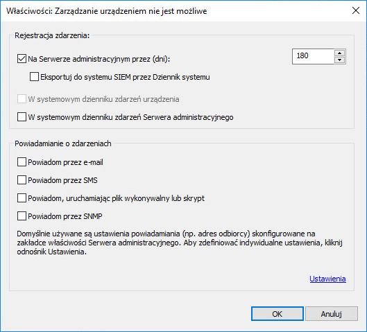 Wybór zdarzeń do eksportu w formacie Syslog.