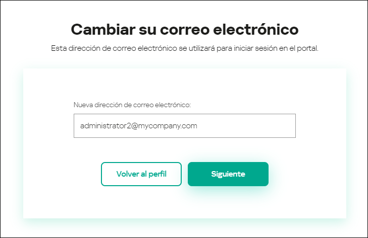 Ventana Configuración de la cuenta de usuario. Pestaña Dirección de correo electrónico.