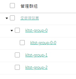 受管理裝置群組中新增了三個巢狀群組。一個新增群組有一個巢狀群組。